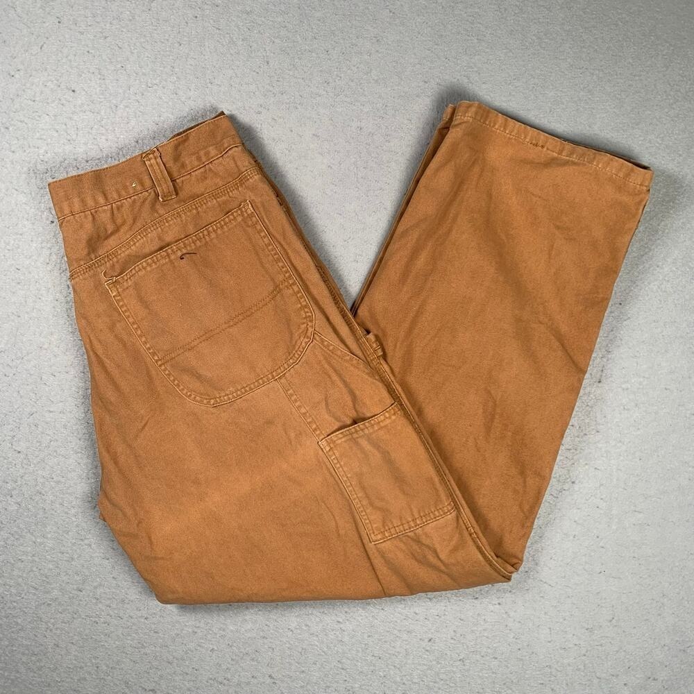 HB Company Carpenter Pants Mens 36x32 Canvas Workwear Brown Carpenter Utility